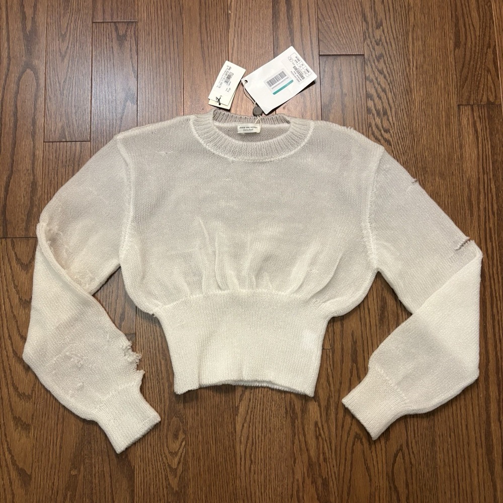 Dries Van Noten BRAND NEW Cropped Sweater Distressed Nylon Transparent White XS